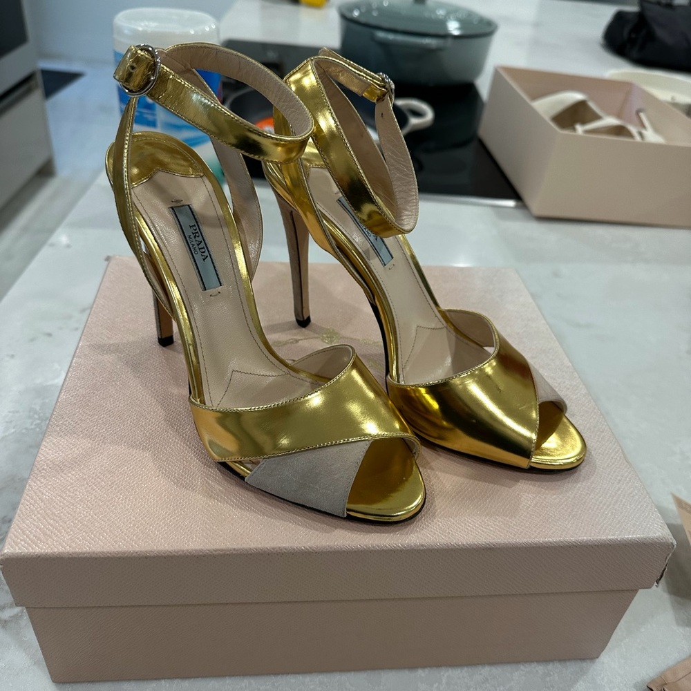 Prada Metallic Gold Heels